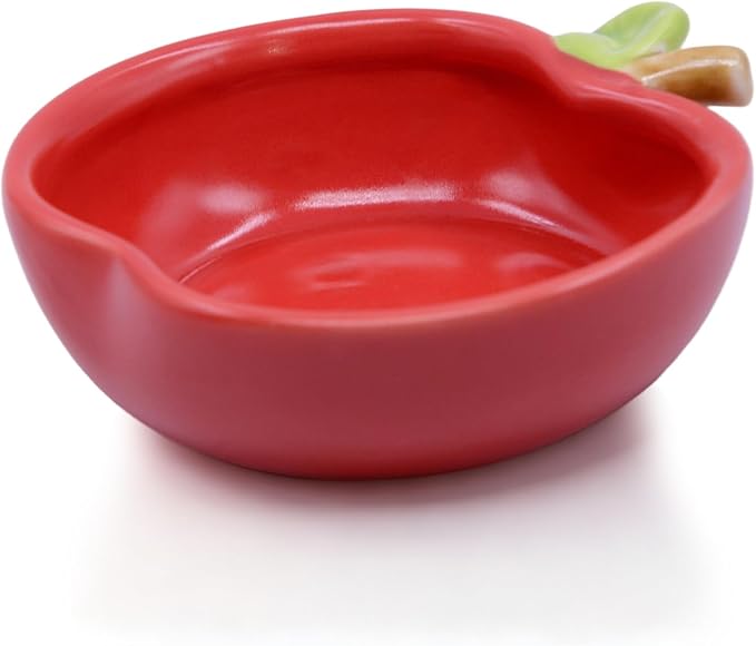 Small Ceramic Guinea Pig Food Bowl Cute Hamsters Food and Water Bowl Ferret Rat Chinchilla Rabbit Feeding Dish Young Animal Feeder (Red)