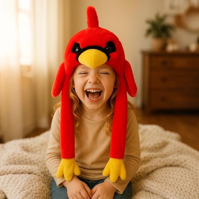 Bubblepompom Animal Hat with Ears Moving Jumping Pop Up Beating Hat Plush Holiday Cosplay Dress Up Funny Gift for Kids