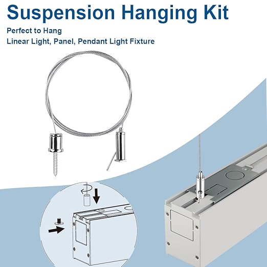 Ceiling Hanging Wire Cable Kit, 8 Sets LED Light Fixtures Hanging System Kit, Aquarium Light Hanging Kit, Adjustable Wire Rope for Panel, Pendant, Chandelier, Suspension Light Fixture