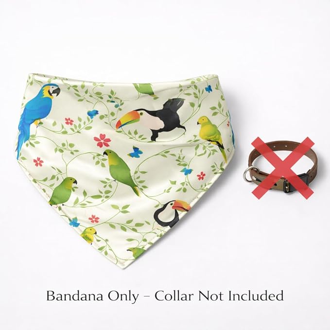 Luxury Satin Dog Bandana – Slip-On Collar Style, Premium Pet Scarf for Medium, Large & XL Dogs – Special Occasion Accessory (Collar Not Included) (Medium - Extra Large, Toucan (G) Luxe - Satin)