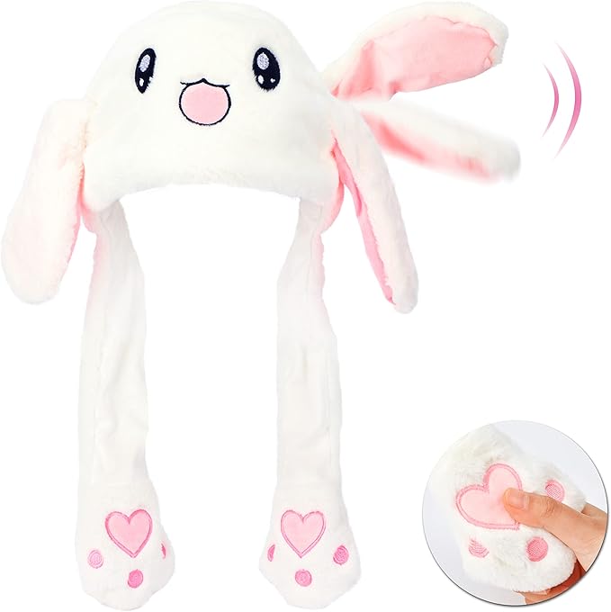 Bubblepompom Animal Hat with Ears Moving Jumping Pop Up Beating Hat Plush Holiday Cosplay Dress Up Funny Gift for Kids