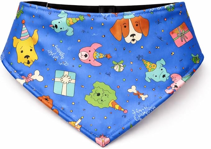 Luxury Satin Dog Bandana – Slip-On Collar Style, Premium Pet Scarf for Medium, Large & XL Dogs – Special Occasion Accessory (Collar Not Included) (Medium - Extra Large, Bday (Blue))
