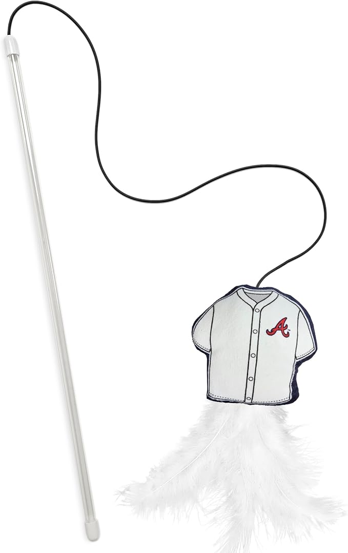 MLB Atlanta Braves Team Jersey Wand with CAT NIP, Cat Toy Jersey Shaped Plush Teaser Toy for Cats & Kittens - Interactive Pet Toy for Play & Exercise