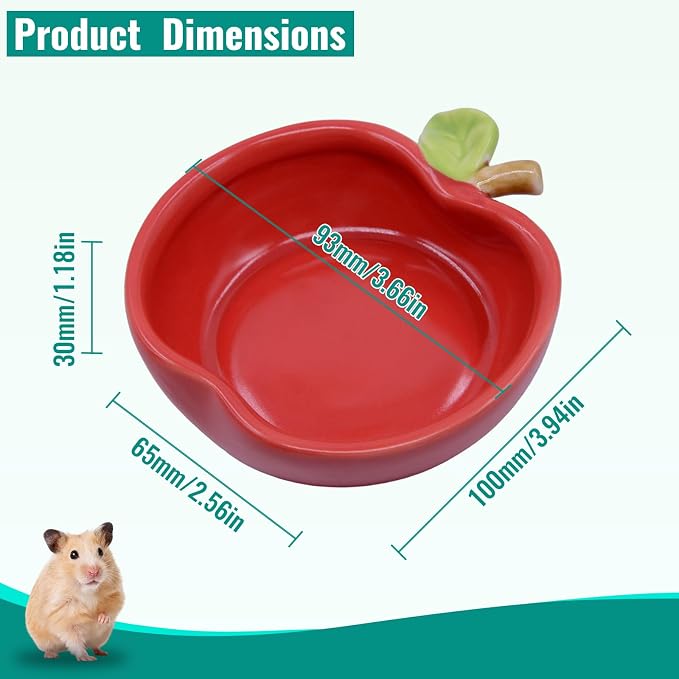 Small Ceramic Guinea Pig Food Bowl Cute Hamsters Food and Water Bowl Ferret Rat Chinchilla Rabbit Feeding Dish Young Animal Feeder (Red)