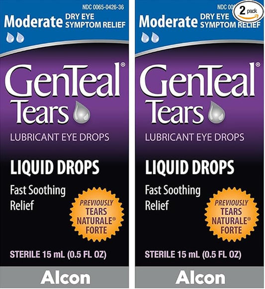 Genteal Tears Lubricant Eye Drops, Moderate Liquid Drops, 0.51 Fl Oz (Pack of 2)