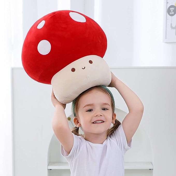 WeBingo Mushroom Plush Pillow, 12 Inch Cute Large Mushroom Decor Stuffed Animal Plushies Stuffy for Girl Boy Kid Adult, Giant Big Jumbo Soft Toy Gift for Birthday Christmas Valentine's Day