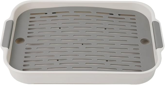 Small Animal Litter Box with Detachable Grid, Large Space Rabbit Toilet Tray for Guinea Pigs Hamster Chinchilla Ferret, Smooth Corner Plastic Potty Training Pan, Easy Clean Blue 36.5x24.5cm(C)