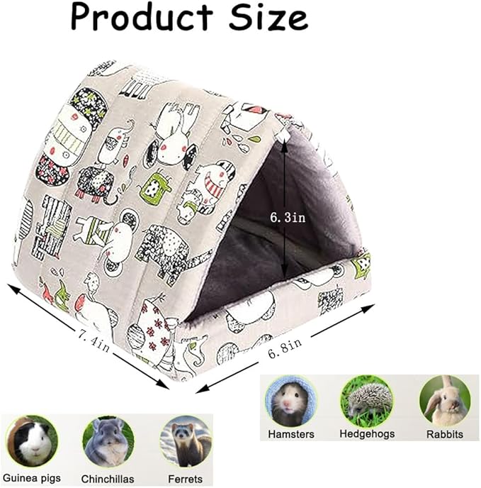 Cozy Cotton Tent for Small Animals - Guinea Pig Hideout, Hamster Bed, Portable House for Chinchillas, Rats, Hedgehogs (6.8"x7.4") (Gray)