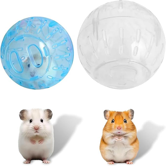 2Pcs Rotundity Hamster Balls, Breathable and Sturdy Dwarf Hamster Exercise Balls Running Wheel Gerbil Toys, Small Animals, Portable Small Pet Supplies (White & Blue),2 Sizes 5.7 & 4.7in. ﻿