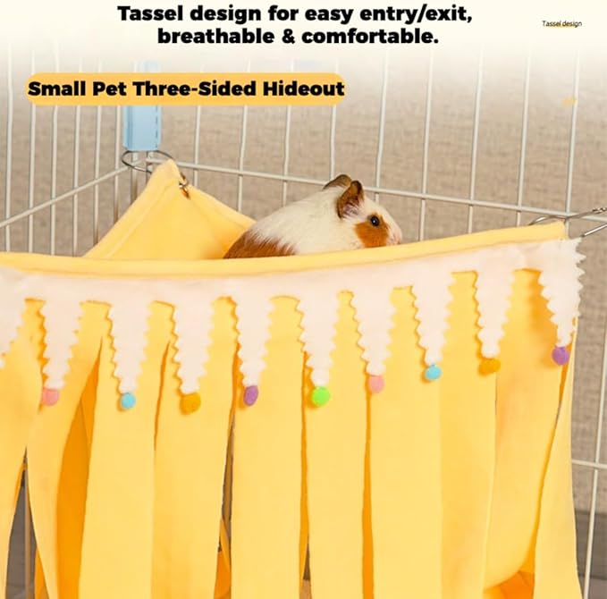 Guinea Pig Corner Hideout, Small Animal Hideout Hammock, Ferret Cage Accessories Cute Hammock, Soft Hanging Fleece Toy for Hamster, Bunny, Chinchilla, Hedgehog (Yellow,Medium)