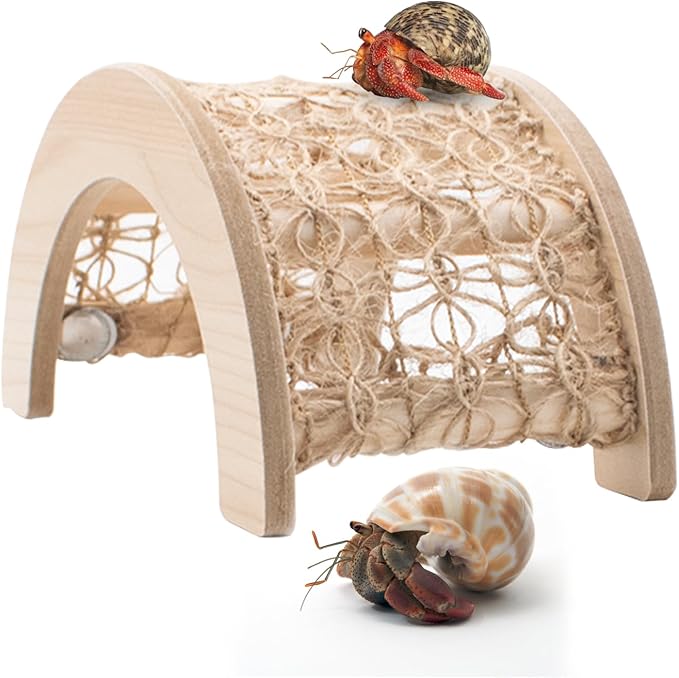 Hermit Crabs Climbing Bridge, Wooden Hermit Crab Climbing Toys with Rope, Hermit Crab Hideout, Aquarium Tank Accessory Small Animals Cage Accessory, Suitable for Hermit Crab Hamster Chinchilla Ferret