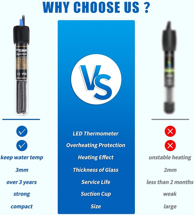 FREESEA 100 Watt Aquarium Fish Tank Heater with Aquarium Submersible Thermometer