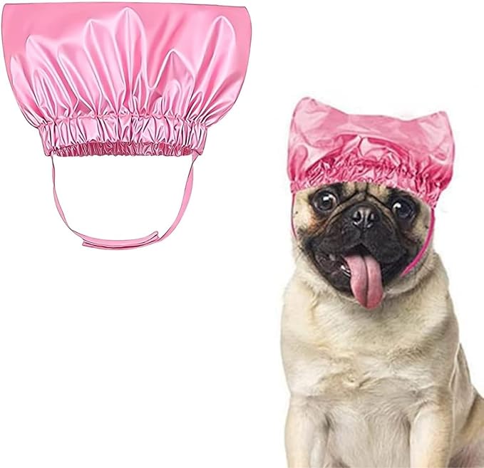 Pet Shower Cap Waterproof Reusable Bath Ear Covers with Adjustable Strap Cat Dog Bathing Hat for Ears Protection Elastic Headgear for Cat Dog Kitten Puppy (Pink,S (10.2''-12.6''))