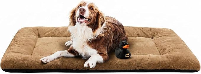 Dog Beds Crate Pad for Extral Large Dogs Fit Metal,Ultra Soft, Washable & Anti-Slip Kennel Pad for Dogs Cozy Sleeping Mat,Camel 48inch