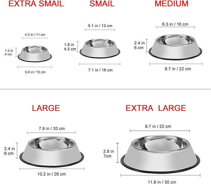 WEDAWN Stainless Steel Dog Bowls, 1.5 Cup/12oz Cat Bowl Water and Food with Rubber Base, Pet Bowls for Small Dogs, Cats, Puppy, Rabbit and Kitten, 3Pack