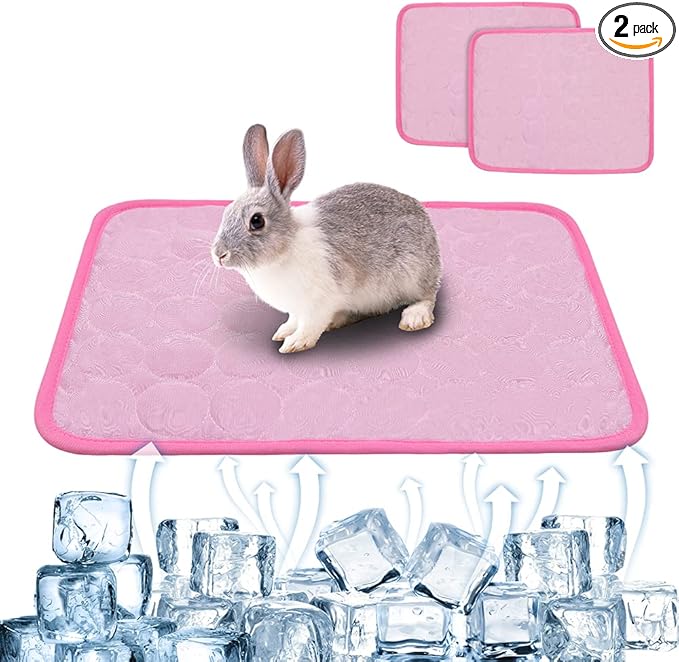 2PCS Rabbit Cooling Mat for Bunny, Summer Cool Bed for Kitten, Guinea Pig, Hamster, Small Animals,Pink