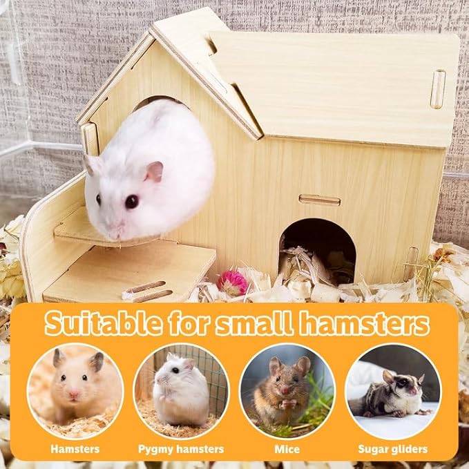 Hamster House,Tiny House with Slide House, Double-Decker Hut,Hamster Cage Accessories,Small Animal Habitat Decor for Hamster