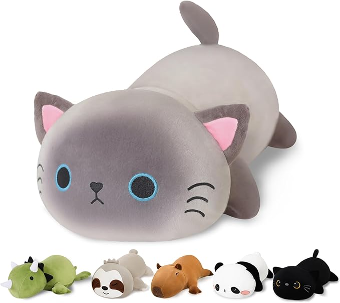 Finebee Weighted Siamese Cat Stuffed Animals, Cute Weighted Siamese Cat Plush, Soft Stuffed Weighted Plushie Pillow Gifts for Kids & Adults (13.8" 1.6Lbs)