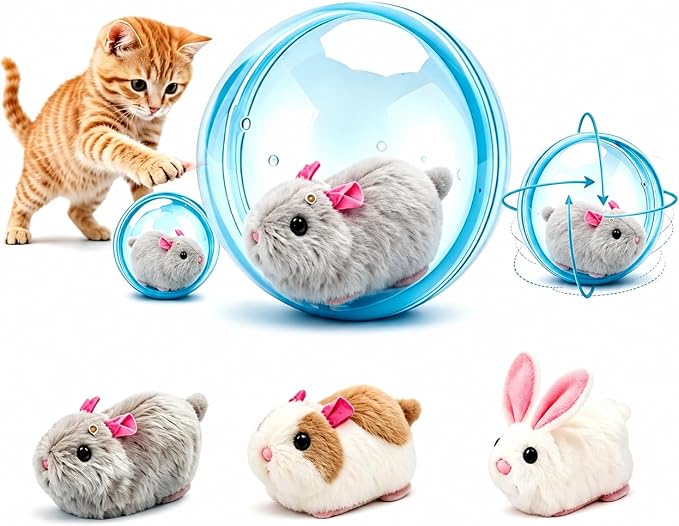 2026 New Self-Rolling Interactive Cat Ball Realistic Animal Automatic Moving Rolling Cat Ball 360° Rolling Spin Moving Cat Ball Fun Indoor Interactive Pet Ball for Cats Dogs Chasing(Blue,Mouse-A)