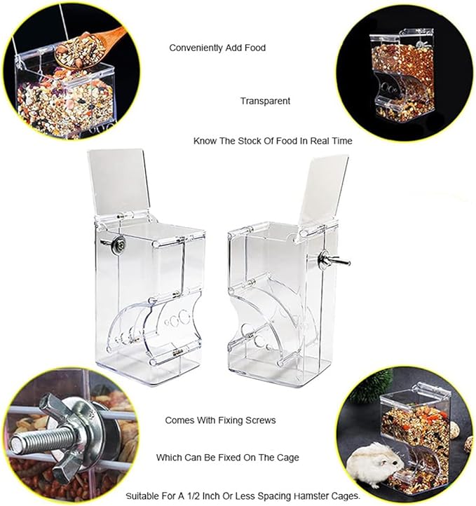 Hamsters Feeder Small Animals Automatic Dispenser Acrylic Clear Pet Food Storage Bowl for Dwarf Hamster Gerbils Mice Hedgehog Guinea Pig Pigeon Parrots (300ML)