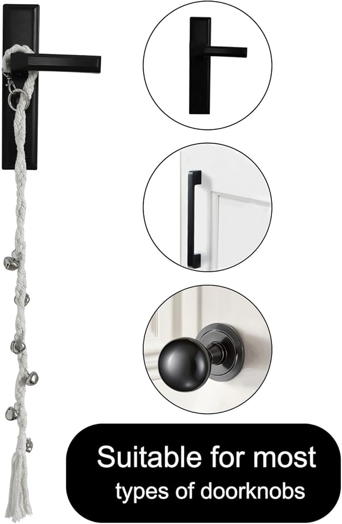 Dog Door Bell to Go Outside Puppy Door Bells for Potty Training Adjustable Puppy Doorbell, Outdoor or Indoor Dog Bells for Large and Small Dogs Handmade Boho Dog Bell Beige (Silver Bell)