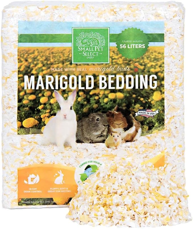 Small Pet Select Marigold Bedding, Paper Bedding with Real Marigold, Soft Animal Bedding with Odor Control for Guinea Pig, Rabbit, Hamster, or Bunny, Cage Accessories, Made in USA, 56L