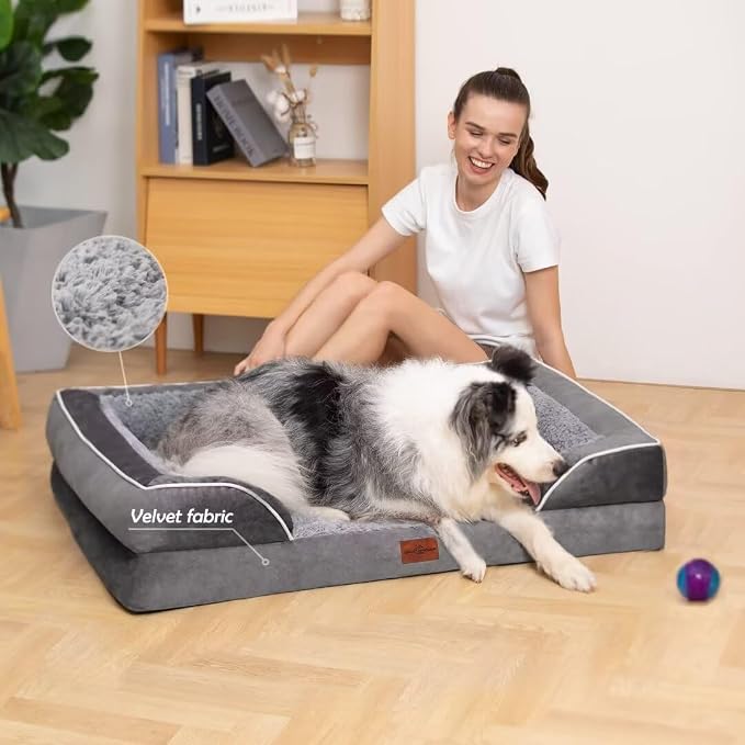 Comfort Expression Orthopedic Dog Bed for Extra Large Dogs with Bolster | Waterproof Dog Couch Bed with Washable Cover & Non-Slip Bottom, Supportive Egg Crate Foam XL Pet Bed, 45x35 Inch