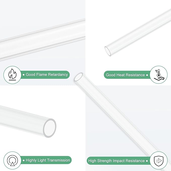 M METERXITY 1-Pack Clear Plastic Tube, 4mm[0.16"] ID x 5mm[0.2"] OD High Impact Rigid Polycarbonate Round Pipes for Water Plumbing/Lighting/Aquariums/Models, Plastic Tubing [305mm/12IN]