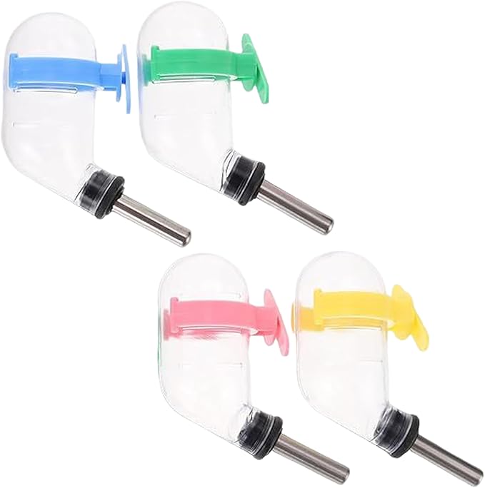 4Pcs Hamster Water Bottle for Glass Tank, No-Drip 60ml Rabbit Water Bottle, Auto Feeder Hanging Plastic Guinea Pig with Buckle for Cages, Crates