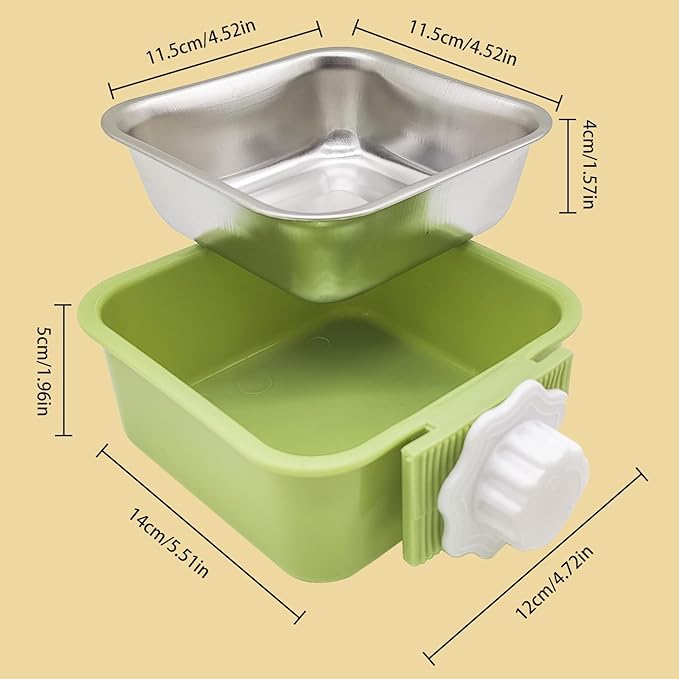Pet Hanging Bowl for Crates, 2 in 1 Small Dog Bowl Puppy Removable Stainless Rabbit Cat Feeder Food Water Bowls for Puppy Cat Bird Rabbit Hamster Guinea Pig Ferret Small Animals