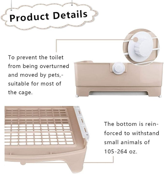PINVNBY Large Rabbit Litter Box Bigger Pet Litter Pan Trainer with Drawer Corner Toilet Box for Adult Guinea Pigs Chinchilla Ferret Hedgehog Small Animals(Brown)