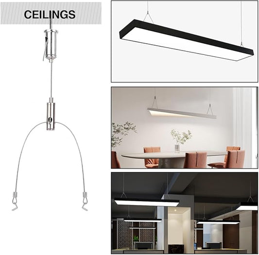 10 Set / 20 pcs Lighting Light Suspension Kit, 5ft Adjustable Luminaire Hanging Wire, 2ft Not Adjustable Steel Cable for Commercial Aquarium LED Panel Light LED Shop Lights Aquarium Lights