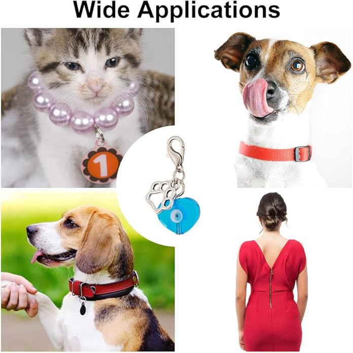 12pcs Evil Eye Pet Collar Pendants for Cat Dog Heart Bead Jewelry Charms Lucky Dog Paw Pet Collar Pendants Clip-on Charms for Bag Decor Keychain Pet Necklace Training Home Decoration