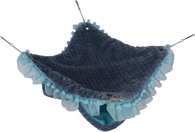 Double Layer Small Pet Swing Hammock, Hamster Double Bunkbed Hammock with 4 Hanging Chains, Soft Plush Hanging Bed for Ferret Hamster Parrots Guinea Pig (Blue)