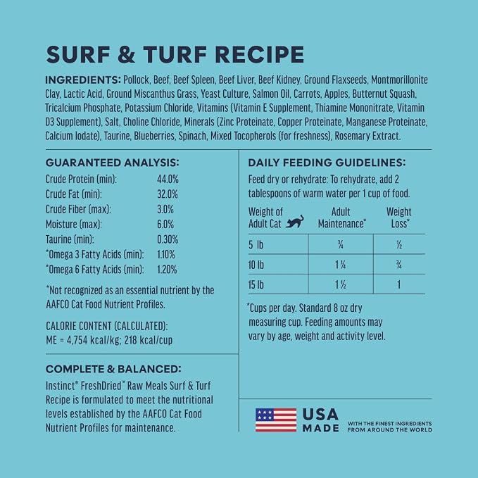 Instinct Freeze Dried Raw Meals, Natural Cat Food, Surf & Turf, 24 oz. Bag