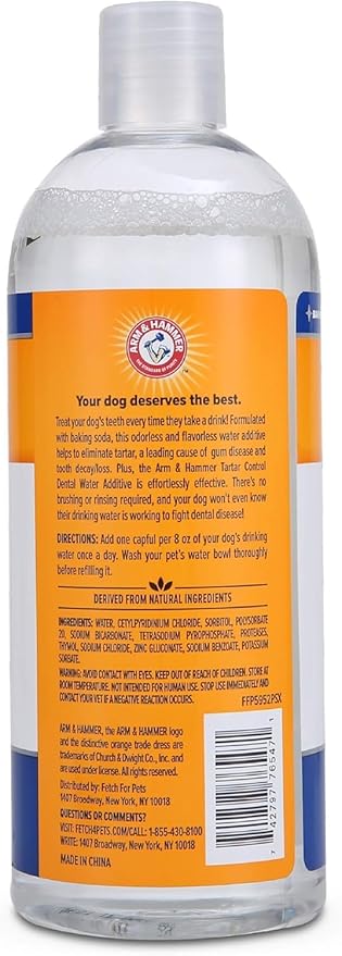Arm & Hammer Clinical Care Dental Rinse for Adult Dogs, Odorless Flavorless Water Additive for Daily Plaque, Tartar, and Bad Breath Control, Baking Soda Enhanced Formula, 16 Fl Oz - 2 Pack