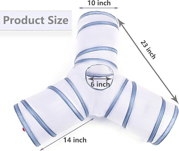 Cat Tunnel Tube Toys, Tunnels for Indoor Cats, 3 Way Colorful White Gray Collapsible Interactive Toy with Balls for Rabbits, Kittens, Ferrets, Puppy