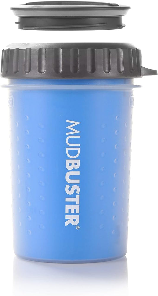 Dexas Lidded MudBuster Dog Paw Cleaner in Pro Blue - Fits 1.5"-2.5" Wide Paws, Portable Paw Washer for Muddy Paws, Dog Paw Cleaning Cup with Gentle Silicone Bristles, Quick Clean Pet Paw Washer