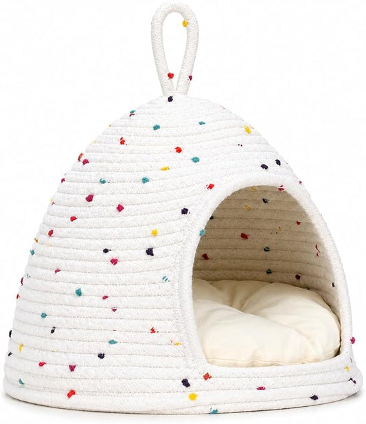 Guinea Pig Hideout Bed, 11 x 9.8 in Small Animal Hideaway House with Removable Cushion, Washable Cotton Rope Cozy Cave for Guinea Pigs, Chinchillas, Hedgehogs, Hamsters, Small Bunny
