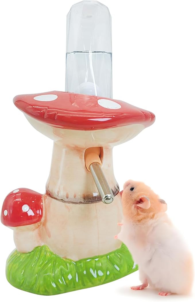 PINVNBY Hamster Water Bottle No Drip Ceramic Automatic Gerbil Water Bottle 80ML Water Dispenser with Mushroom Stand Holder for Gerbils Syrian Hamsters Dwarf Hamsters Mice (Red)