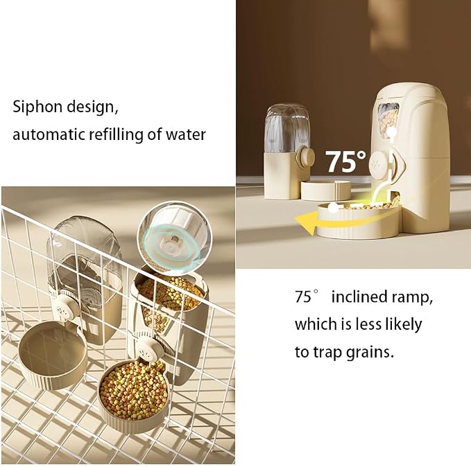 Hanging Pet Feeder Water Dispenser Set - 2-in-1 Gravity Food Water Bowl for Cats Small Dogs Rabbits, Cage Mounted No-Spill Pet Feeding Station (Yellow)