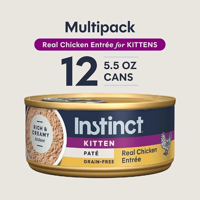 Instinct Pate Kitten Entrees, Wet Canned Cat Food, Grain-Free - Real Chicken, 5.5 oz. Cans (Pack of 12)