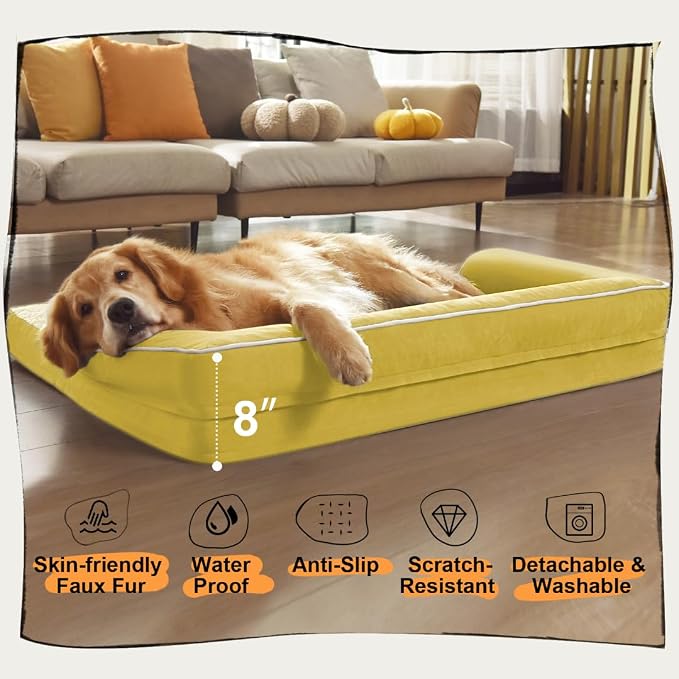 MEKIY XXL Orthopedic Waterproof Dog Bed with Bolster for Extra Large Dogs | Pillow Support for Neck Relief, Egg Crate Foam, Waterproof Liner, Anti-Slip Bottom, Removable Bolster Cover, 45 x 35 Inch