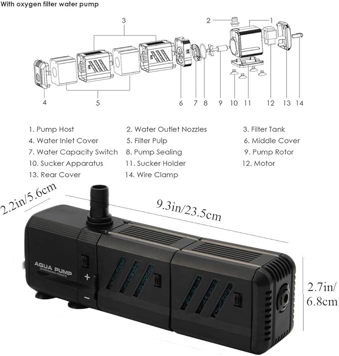 MQ 400GPH Submersible Water Pump (1500L/H, 15W) with Filters and Water Nozzles, Ultra Quiet for Aquarium, Fish Tank, Pond, Fountain, Hydroponics