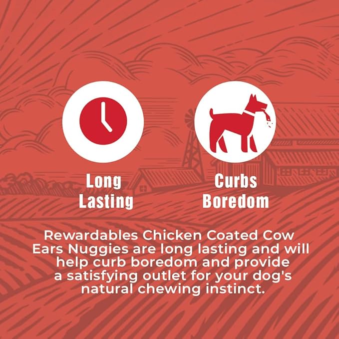 Rewardables Chicken Coated Cow Ear Nuggies for Dogs — Natural Long Lasting Dog Treats, No Artificial Flavors, 1 lb Bag — Ideal for Moderate to Aggressive Chewers