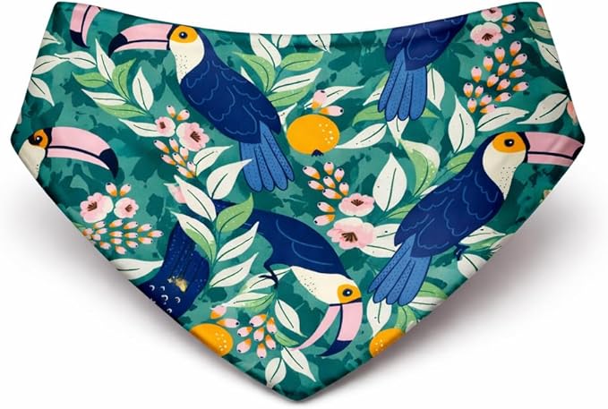 Luxury Satin Dog Bandana – Slip-On Collar Style, Premium Pet Scarf for Medium, Large & XL Dogs – Special Occasion Accessory (Collar Not Included) (Medium - Extra Large, Toucan (O) Luxe - Satin)