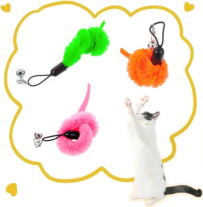 Cat Worms Refills for Wand, 12 PCS Cat Wand Attachments Worms Toy Interactive Kitten Worm Replacements Feather Worm Teaser Refills