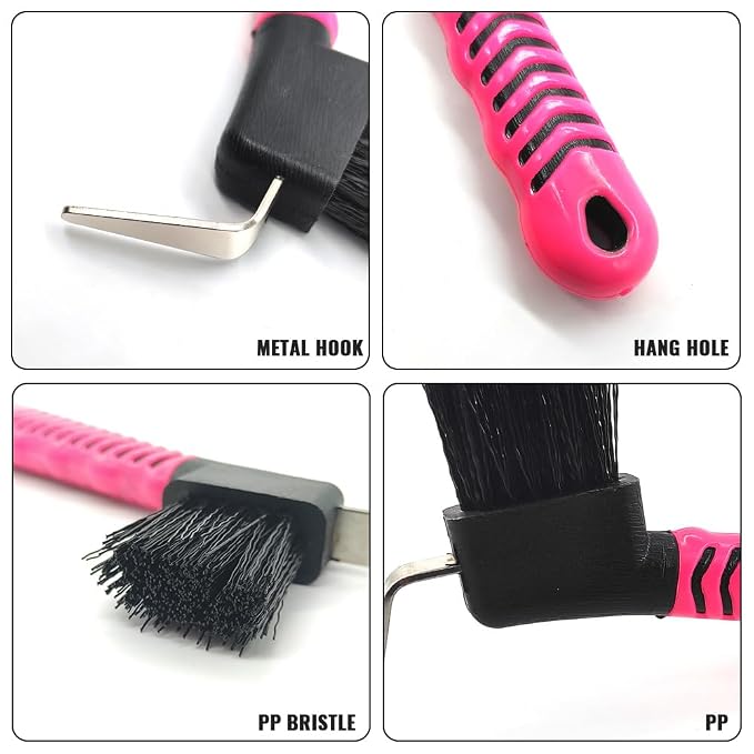 Horse Grooming Tool - Hoof Brush with Stiff Bristled Bristles and Soft Rubber Handle, Efficiently Cleans Horse Hooves and Doubles as a Mud Remover for Boots, Random Color 4PCS