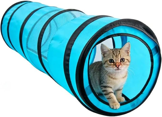 PAWISE Cat Tunnel for Indoor Cats, Collapsible Interactive Cat Toy Tube with Peek Hole, Foldable Pet Play Tunnel for Kittens Rabbits Small Animals, 10.5x34.5 Inches