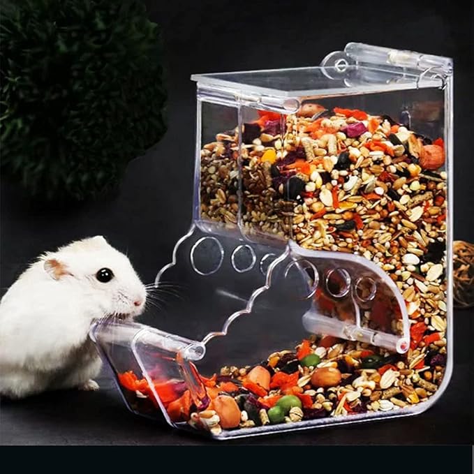 Hamsters Feeder Small Animals Automatic Dispenser Acrylic Clear Pet Food Storage Bowl for Dwarf Hamster Gerbils Mice Hedgehog Guinea Pig Pigeon Parrots (400ML)